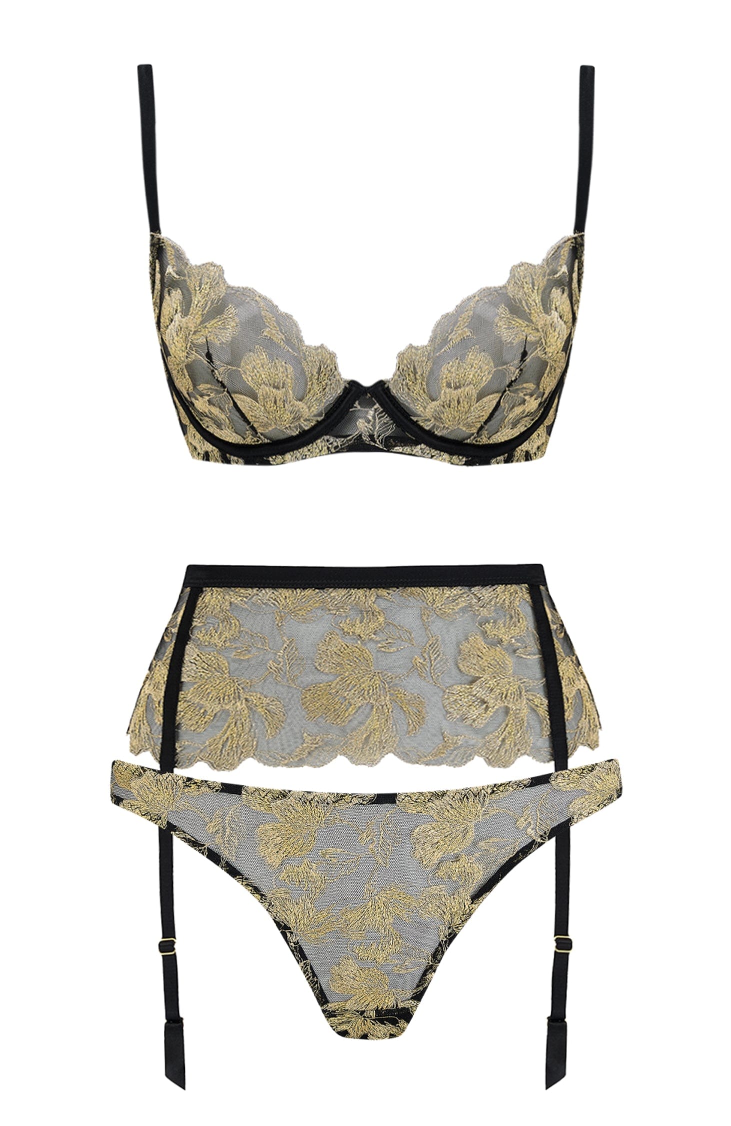 Oriana Plunge Bra, Suspender Belt and Brazilian Knicker Set