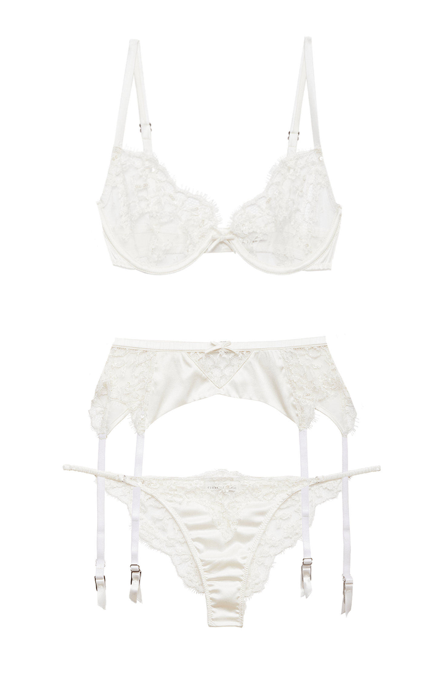 Beaded Iris Lace Bra, Garter and Brief Set