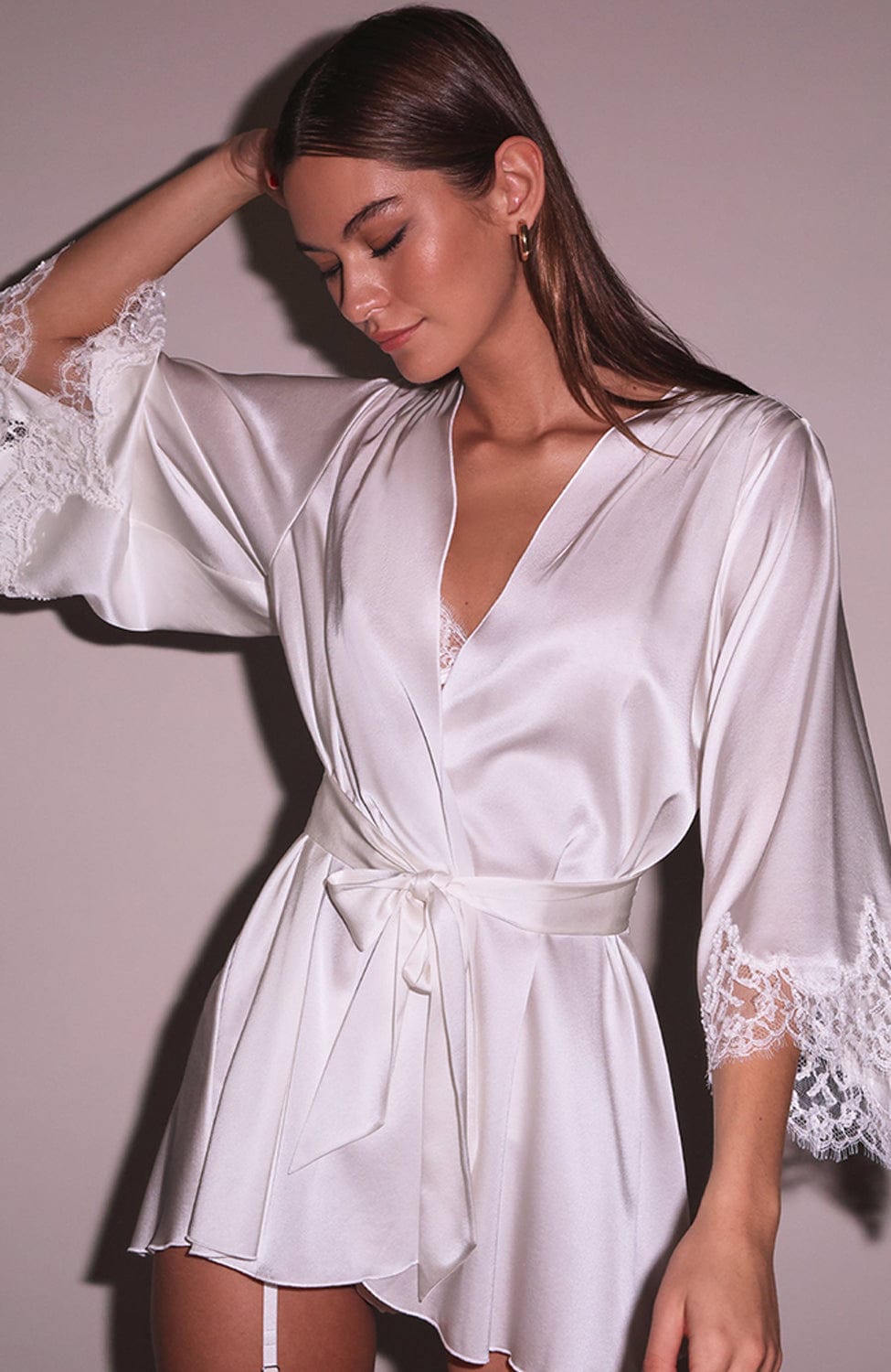 Beaded Iris Lace Angel Sleeve Robe