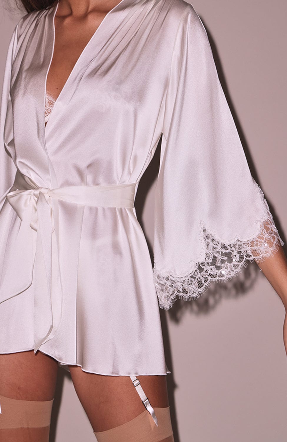 Beaded Iris Lace Angel Sleeve Robe